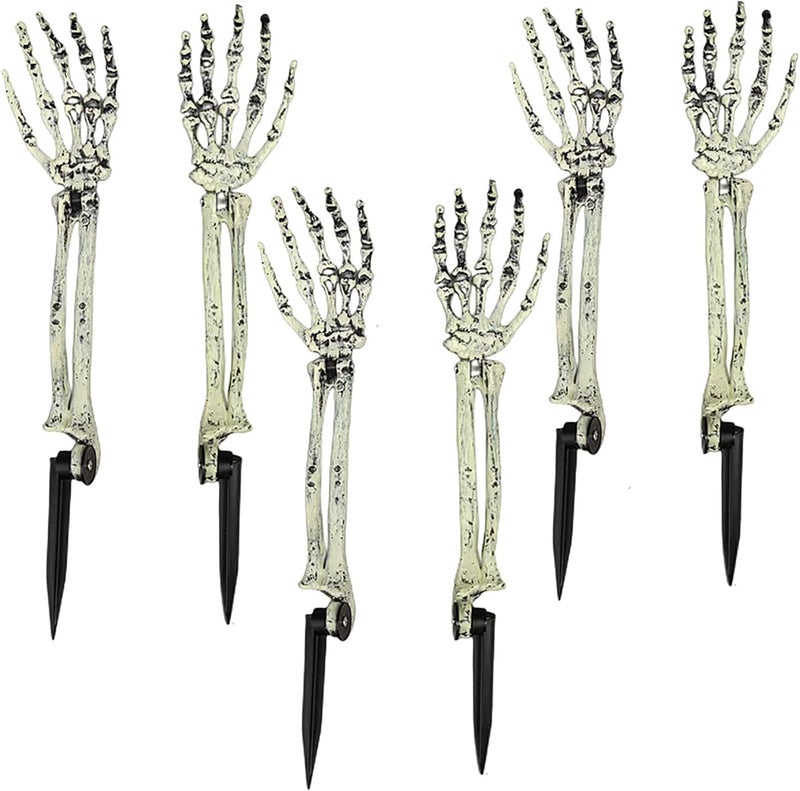 AOFOX Halloween Realistic Skeleton Stakes Zombie Ghost Arm Stake Severed Plastic Skeleton Hands Yard Signs for Lawn Stakes Garden Halloween Props Decoration (6 Pcs White&Black) - Image 1